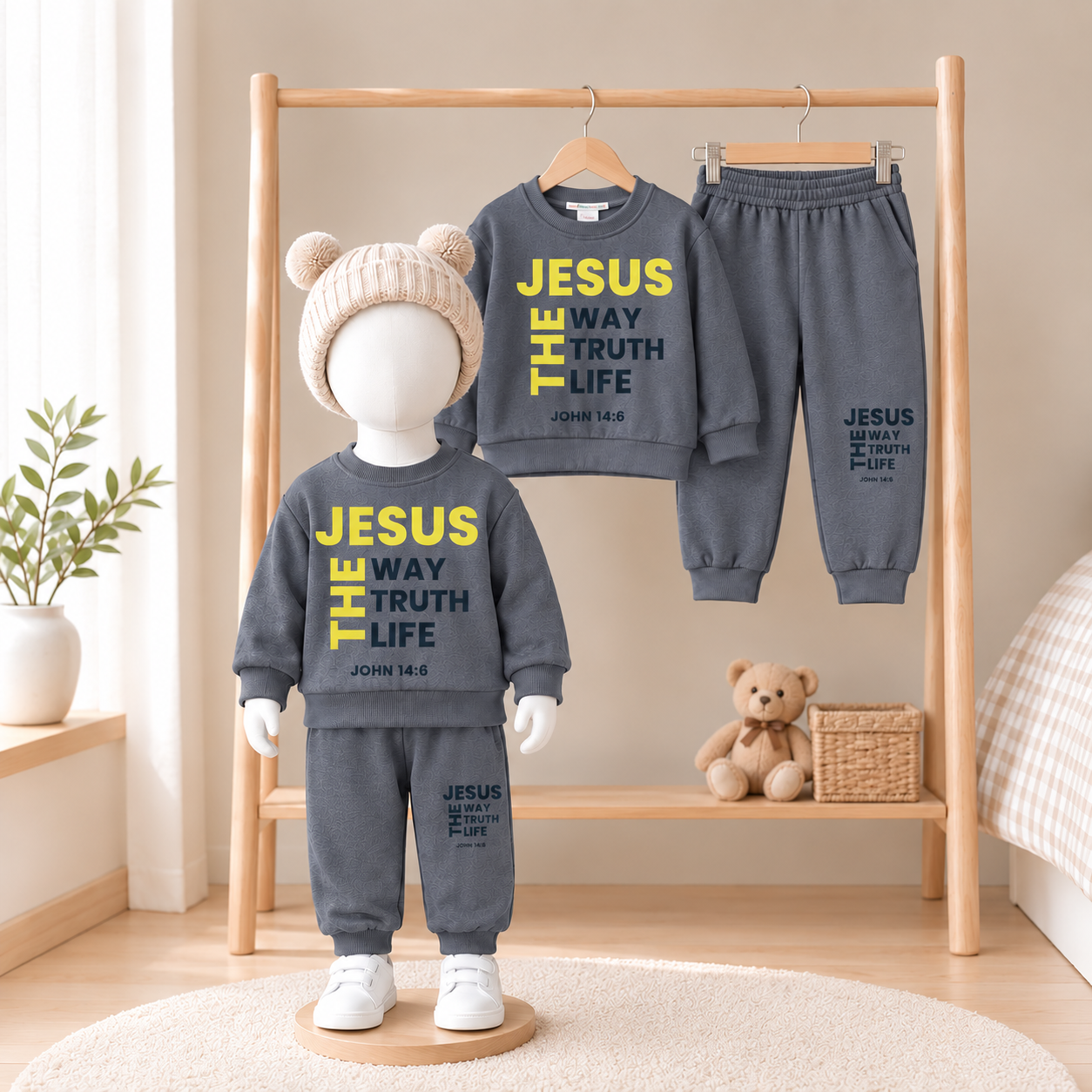 ست بلوز شلوار پسرانه طرح JESUS/ مناسب ۶ تا ۹ سال/ سایز ۵۰ ـ ۵۵